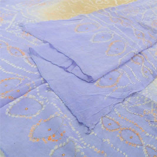 Sanskriti Vintage Long Dupatta Green & Blue Bandhani Pure Silk Hand Bead Veil