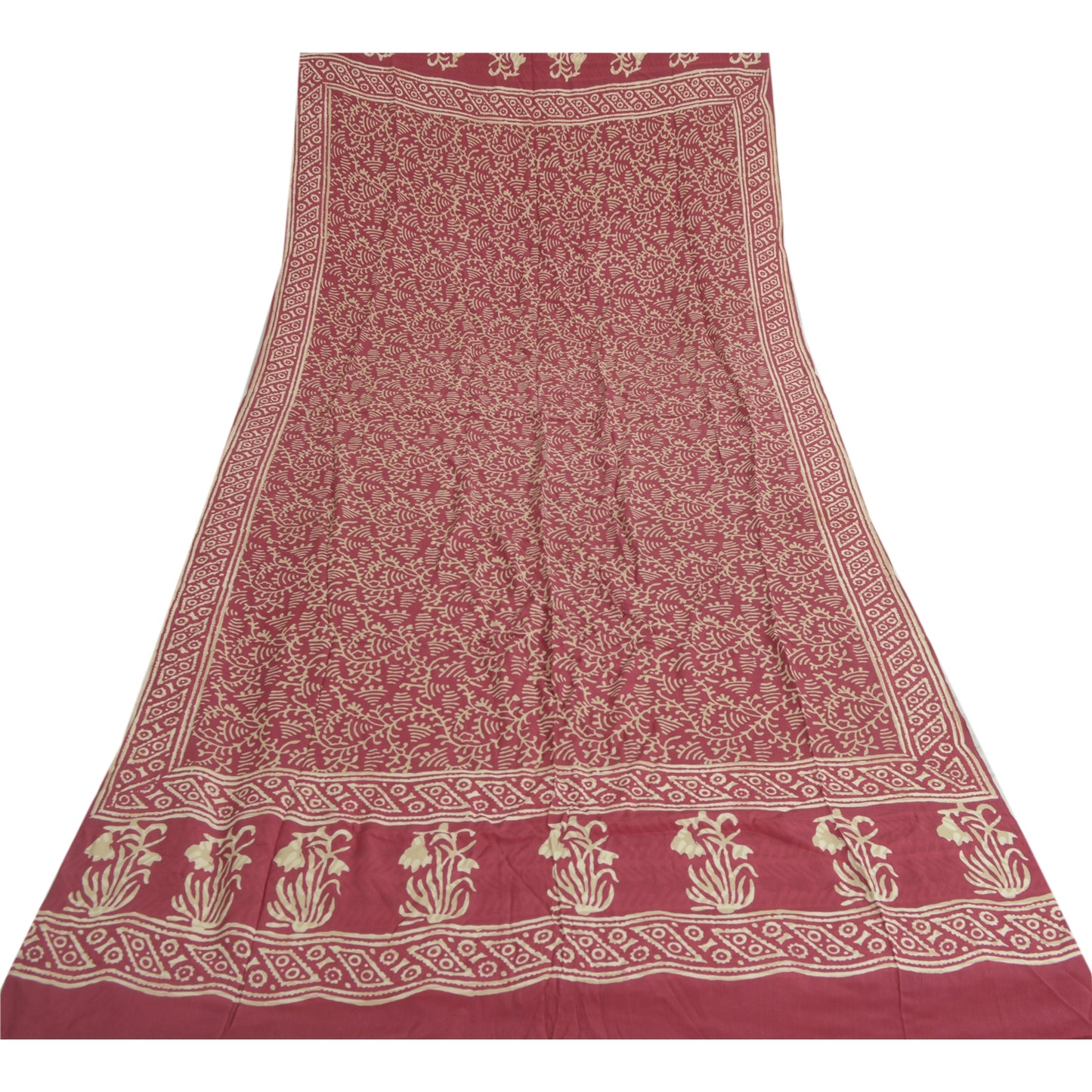 Sanskriti Vintage Long Indian Red Dupatta Pure Silk Batik Printed Scarf Stole Bohemian Fabric For Dressmaking,Craft Supplies Decor