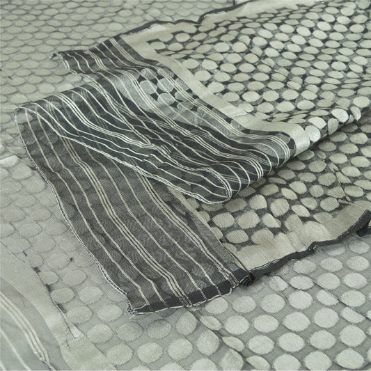 Sanskriti Vintage Long Gray Indian Dupatta Stole Pure Silk Woven Scarves Veil