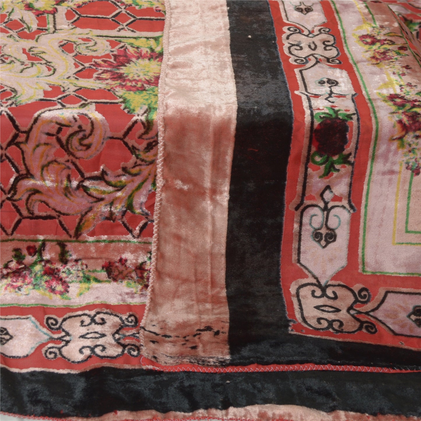 Sanskriti Vintage Lang Indisk Pink/Rød Dupatta Fløjlstrykt Hijab Tørklædestole