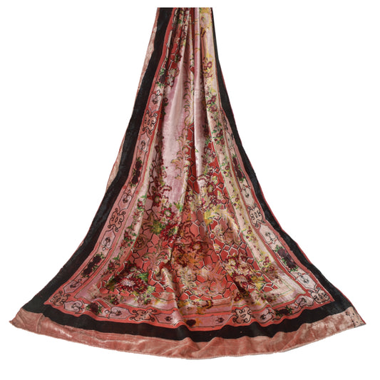 Sanskriti Vintage Long Indian Pink/Red Dupatta Velvet Printed Hijab Scarf Stole