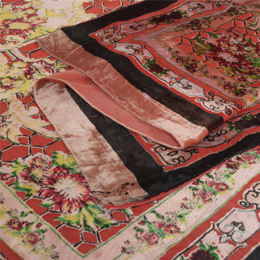 Sanskriti Vintage Long Indian Pink/Red Dupatta Velvet Printed Hijab Scarf Stole