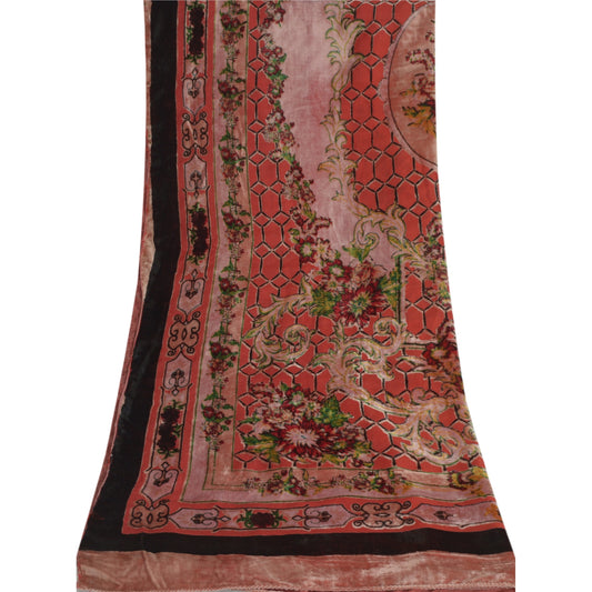 Sanskriti Vintage Long Indian Pink/Red Dupatta Velvet Printed Hijab Scarf Stole