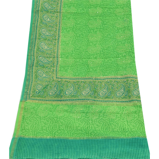 Sanskriti Vintage Grøn Dupatta Lang Stole Ren Bomuld Håndlavede Kantha Tørklæder