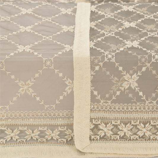 Санскрити Винтаж Серый Дупатта Длинный Палантин Сетчатая Вышитая Премиум Накидка Фата