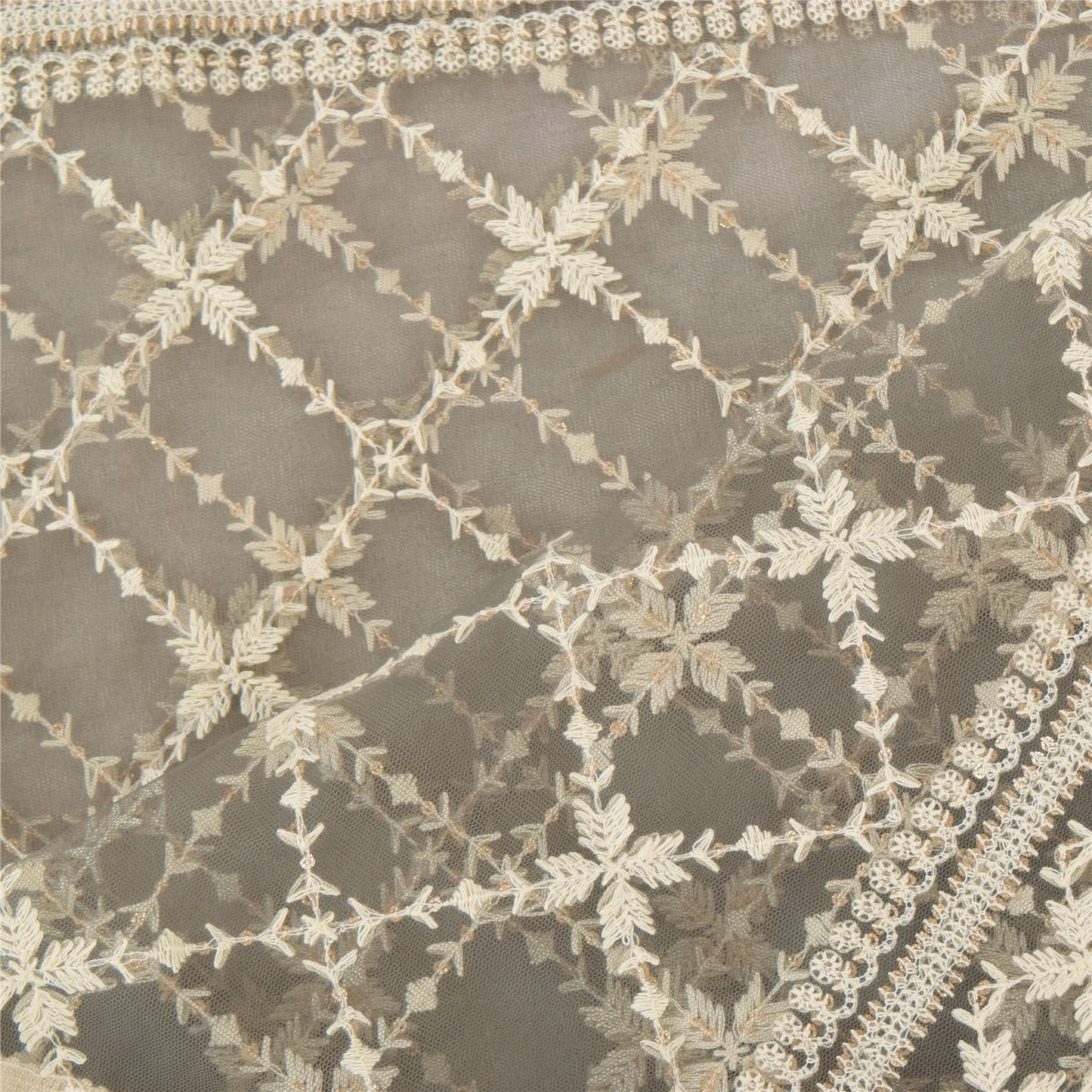 Sanskriti Vintage Gray Dupatta Long Stole Net Mesh Embroidered Premium Wrap Veil