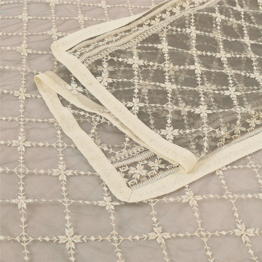 Sanskriti Vintage Gray Dupatta Long Stole Net Mesh Embroidered Premium Wrap Veil