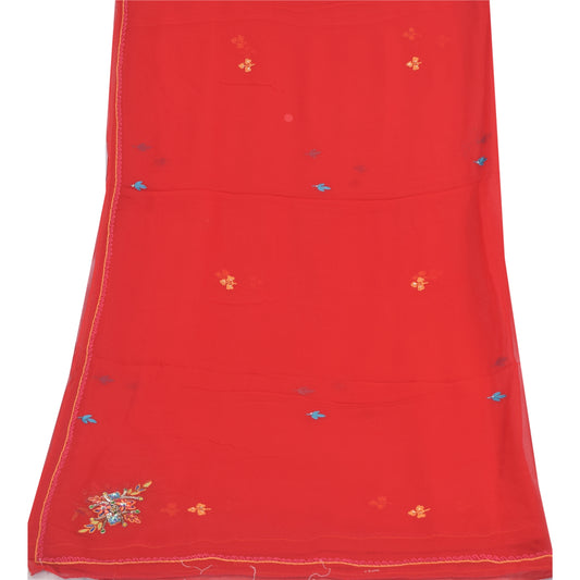Sanskriti Vintage Red Dupatta Long Stole Pure Georgette Hand Beaded Wrap Scarves