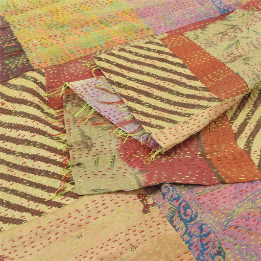 Sanskriti Vintage Long Dupatta/Stole Blend Silk Hand Embroidered Printed Scarf