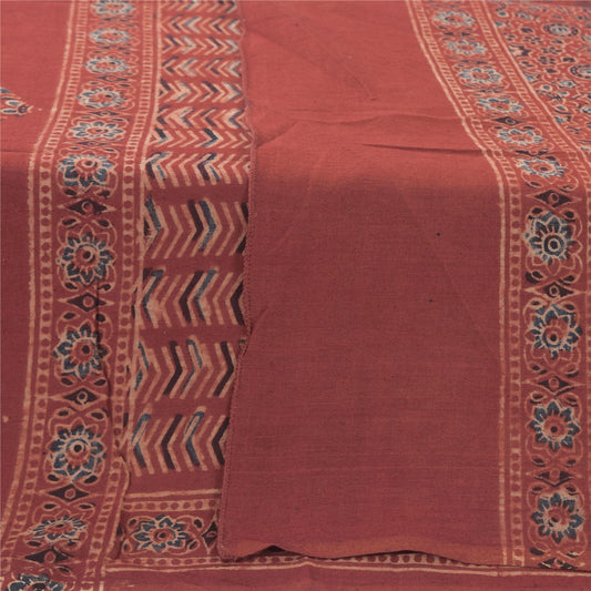 Sanskriti Vintage Lang Dupatta/Stola Ren Bomuld Støvet Rød Håndblokprint Slør