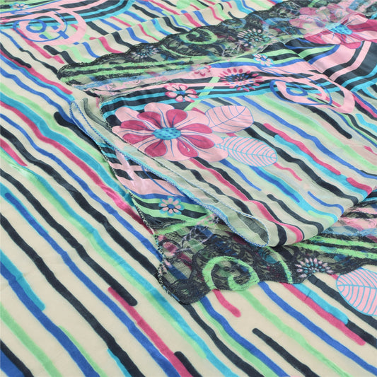 Sanskriti Vintage Long Dupatta/Stole Georgette Multicolor Printed/Lace Scarf