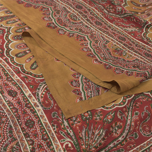 Sanskriti Vintage Lang Dupatta/Stola Ren Silke Brun/Rød Trykt Tørklædeslør