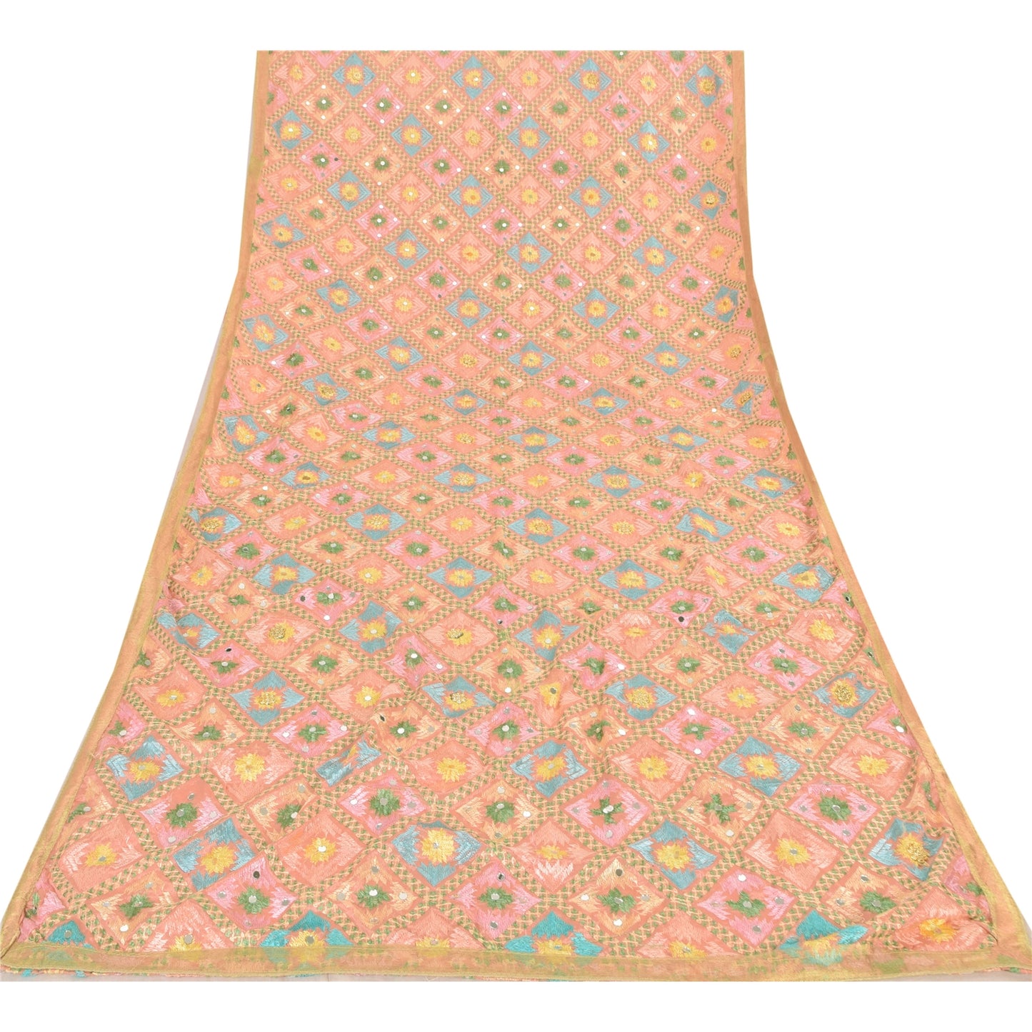 Sanskriti Vintage Long Dupatta/Stålet Håndbroderet Bagh Phulkari Art Silke