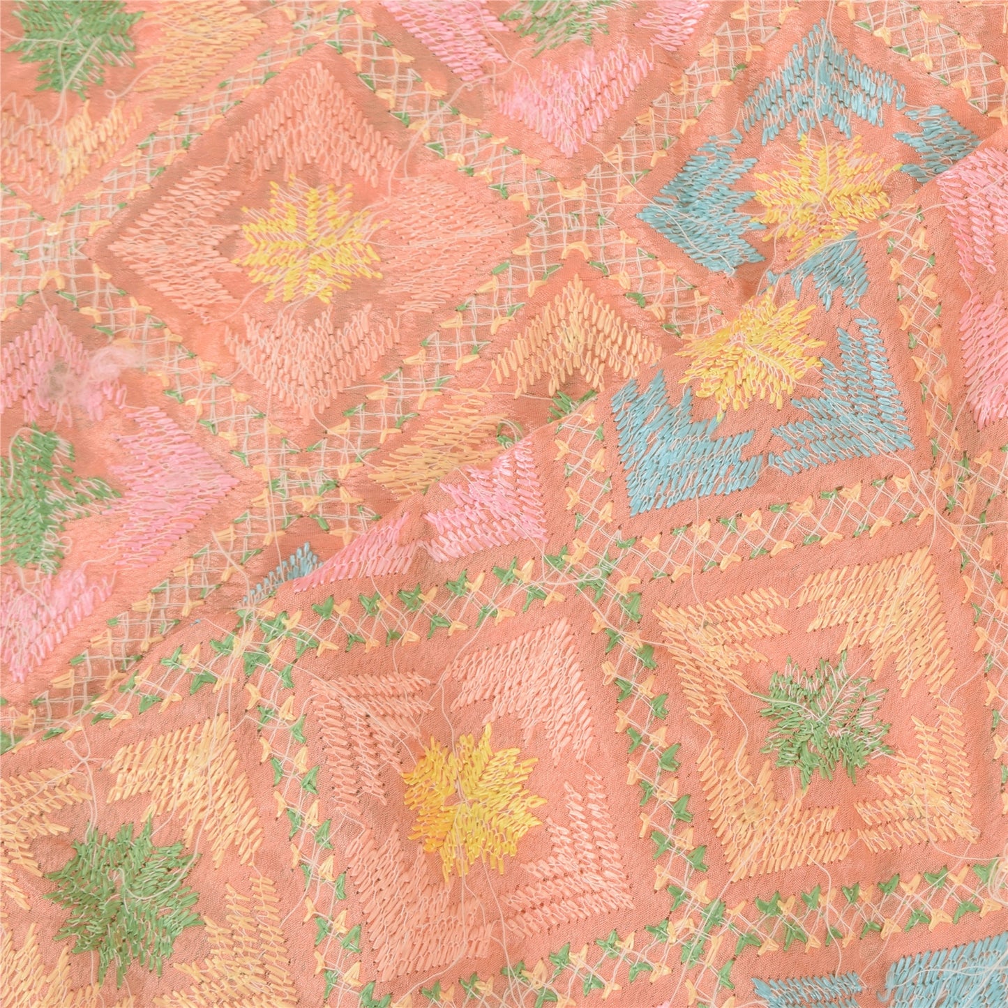 Sanskriti Vintage Long Dupatta/Stole Hand Embroidered Bagh Phulkari Art Silk