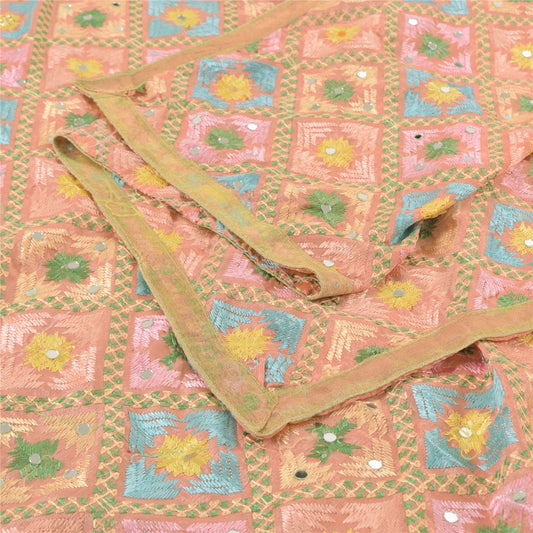 Sanskriti Vintage Long Dupatta/Stole Hand Embroidered Bagh Phulkari Art Silk