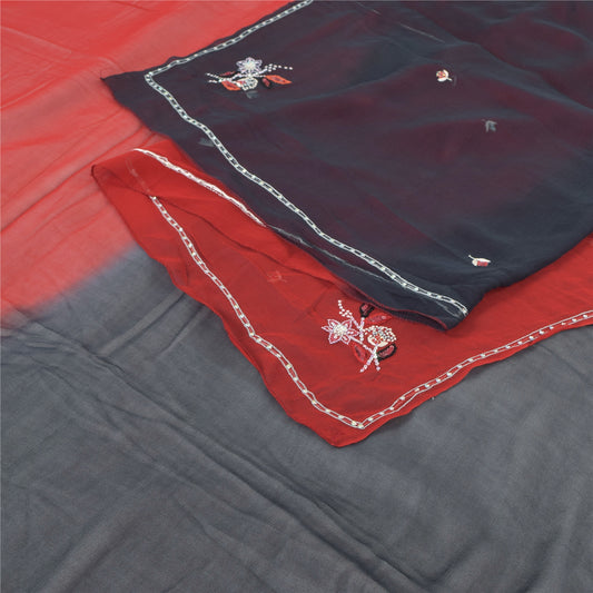 Sanskriti Vintage Red/Black Dupatta Long Stole Pure Georgette Hand Beaded Hijab