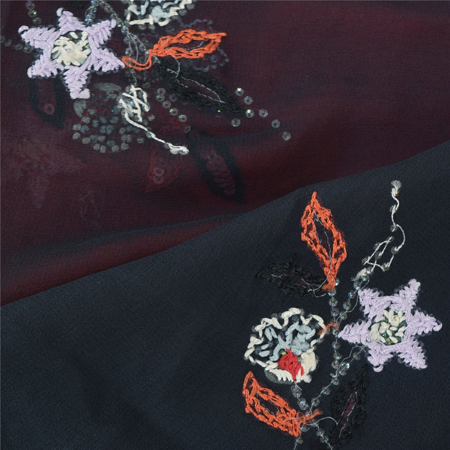 Sanskriti Vintage Red/Black Dupatta Long Stole Pure Georgette Hand Beaded Hijab