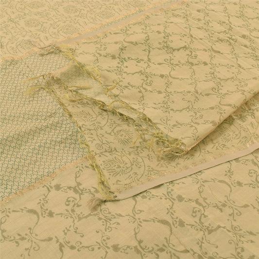 Sanskriti Vintage Lang Dupatta/Stola Ferskenfarvet Bomuldssilke Trykt Zari Tørklæde Slør