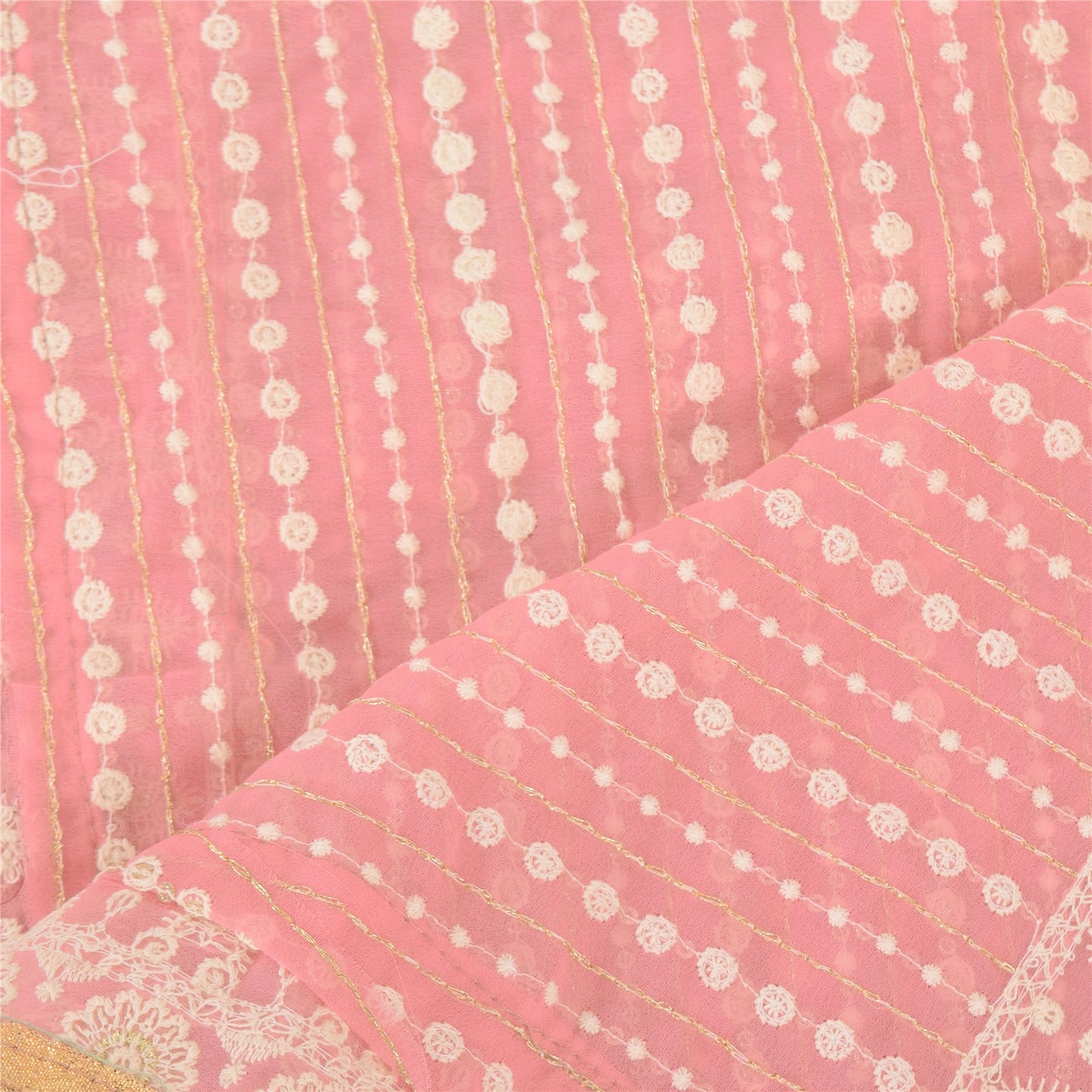 Sanskriti Vintage Long Dupatta/Stole Georgette Pink Hand Embroidered Scarf Veil