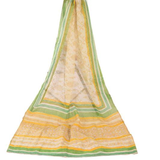 Sanskriti Vintage Long Dupatta/Stole Ivory Kota Woven Blend Cotton Scarf Veil