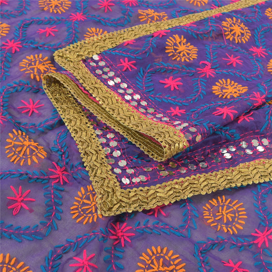 Sanskriti Vintage Purple Dupatta Long Stole Art Silk Hand Embroidered Wrap Veil