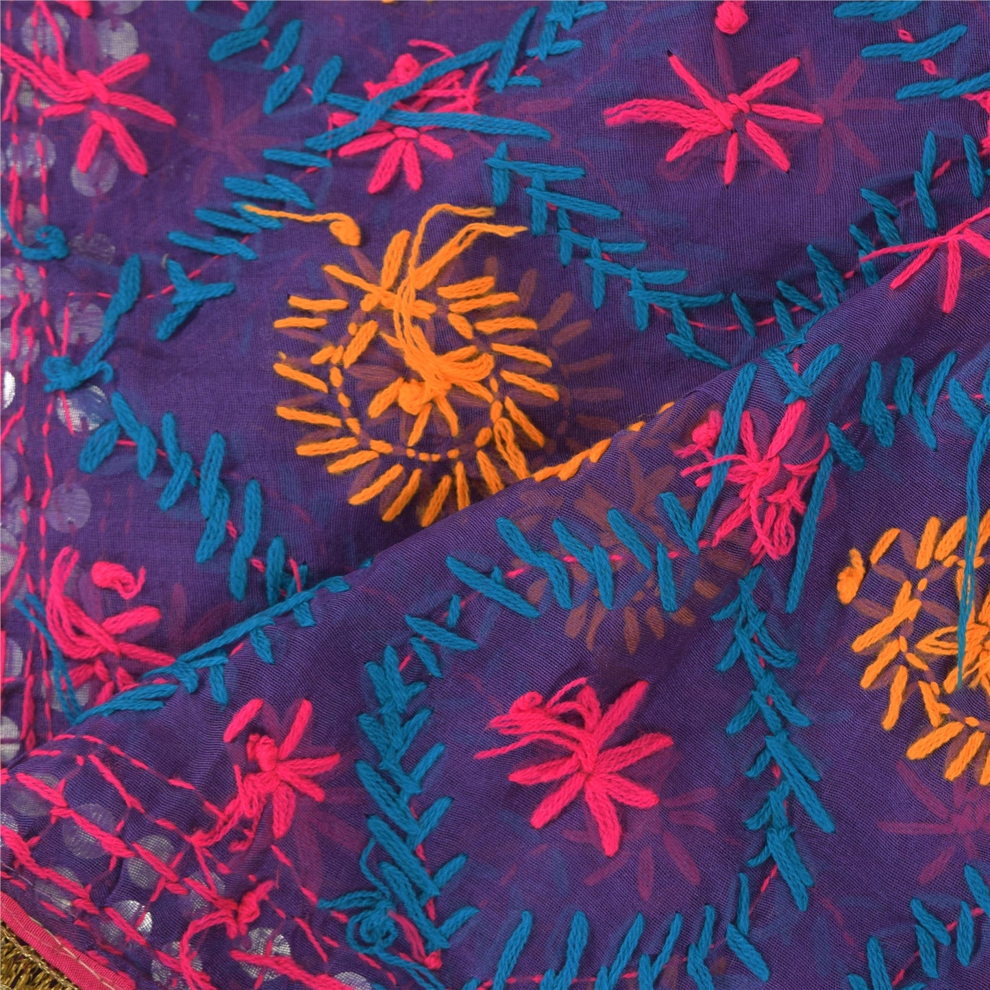 Sanskriti Vintage Purple Dupatta Long Stole Art Silk Hand Embroidered Wrap Veil