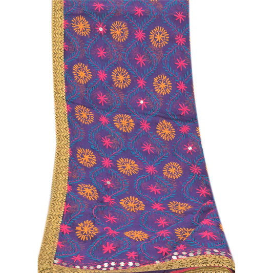 Sanskriti Vintage Lilla Dupatta Lang Stola Kunstsilke Håndbroderet Wrap Slør