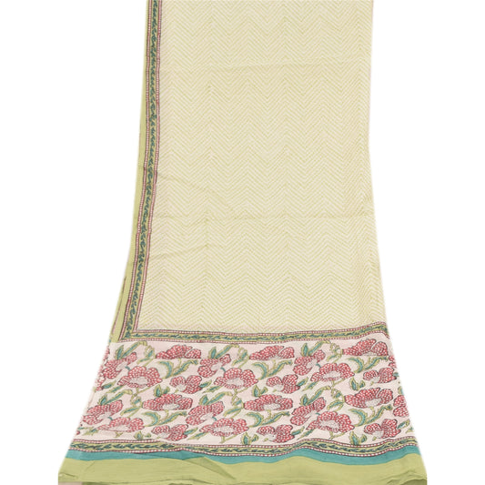 Sanskriti Vintage Ivory Dupatta Long Stole Pure Cotton Printed Premium Wrap Veil