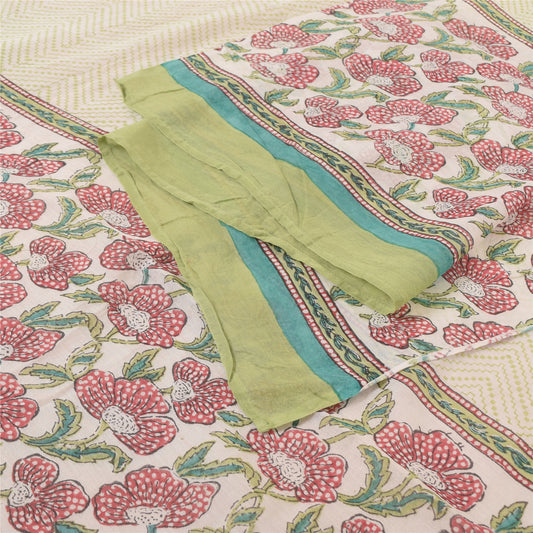 Sanskriti Vintage Ivory Dupatta Long Stole Pure Cotton Printed Premium Wrap Veil