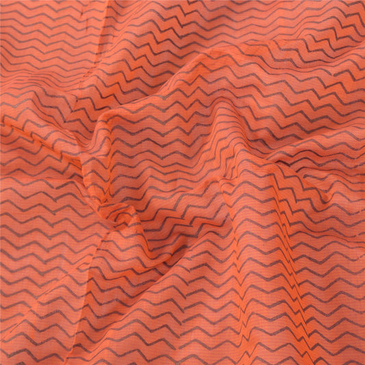 Sanskriti Vintage Long Dupatta/Stole Pure Cotton Dark Peach Printed Scarf Veil