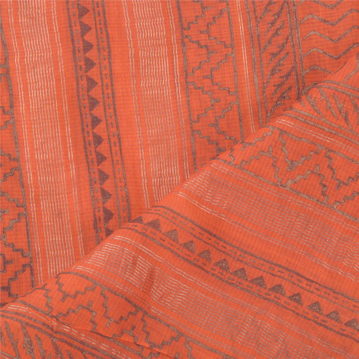 Sanskriti Vintage Long Dupatta/Stole Pure Cotton Dark Peach Printed Scarf Veil