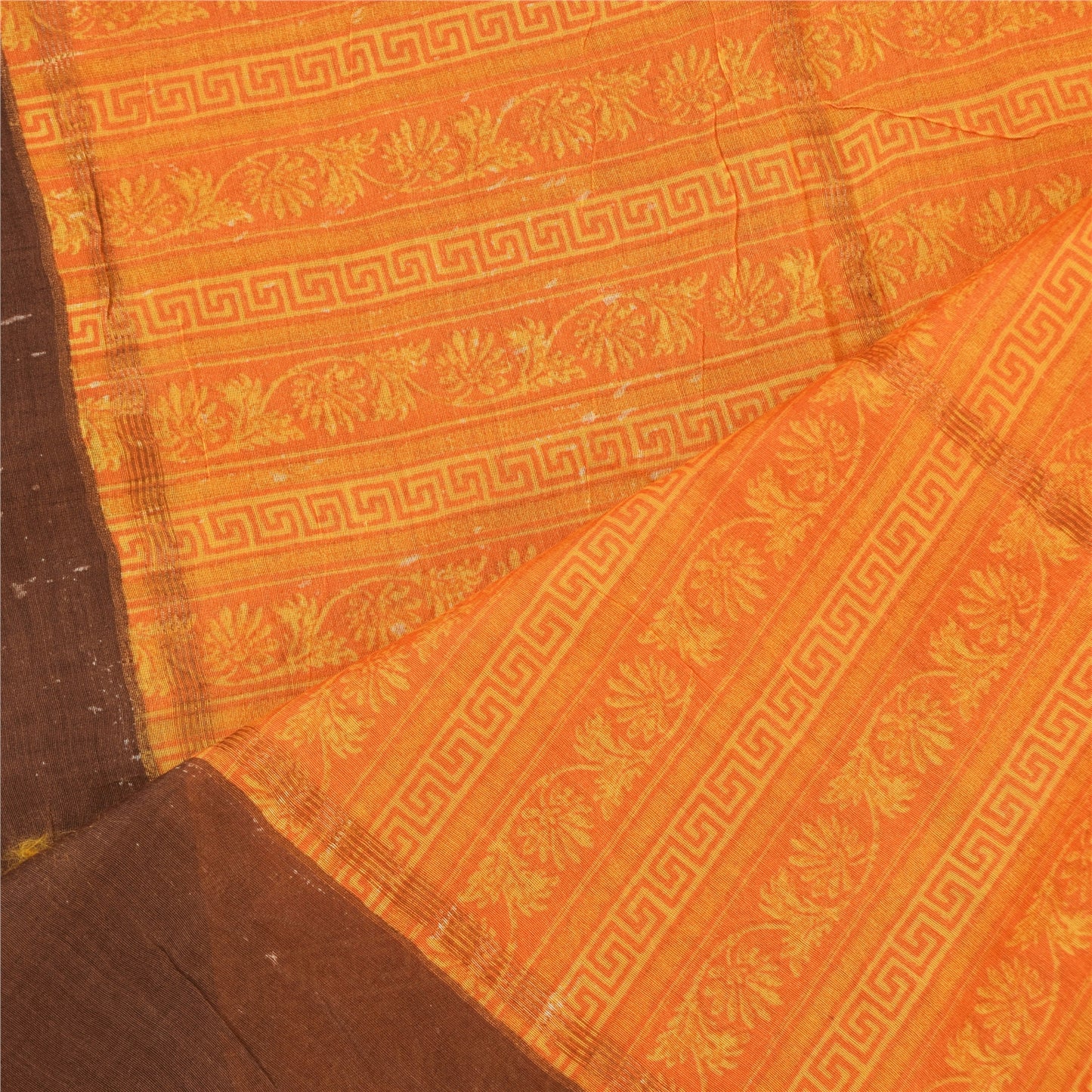 Sanskriti Vintage Long Dupatta/Stole Pure Cotton Saffron Printed Scarf Veil