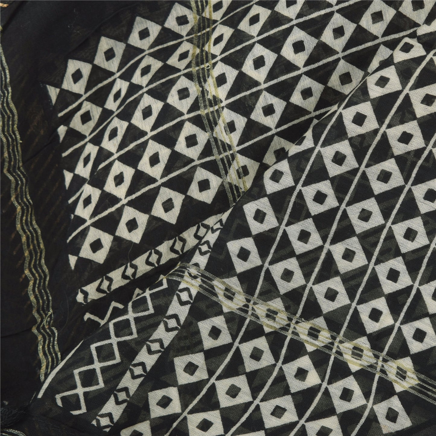 Sanskriti Vintage Long Dupatta/Stole Black Indian Pure Cotton Printed Scarf Veil