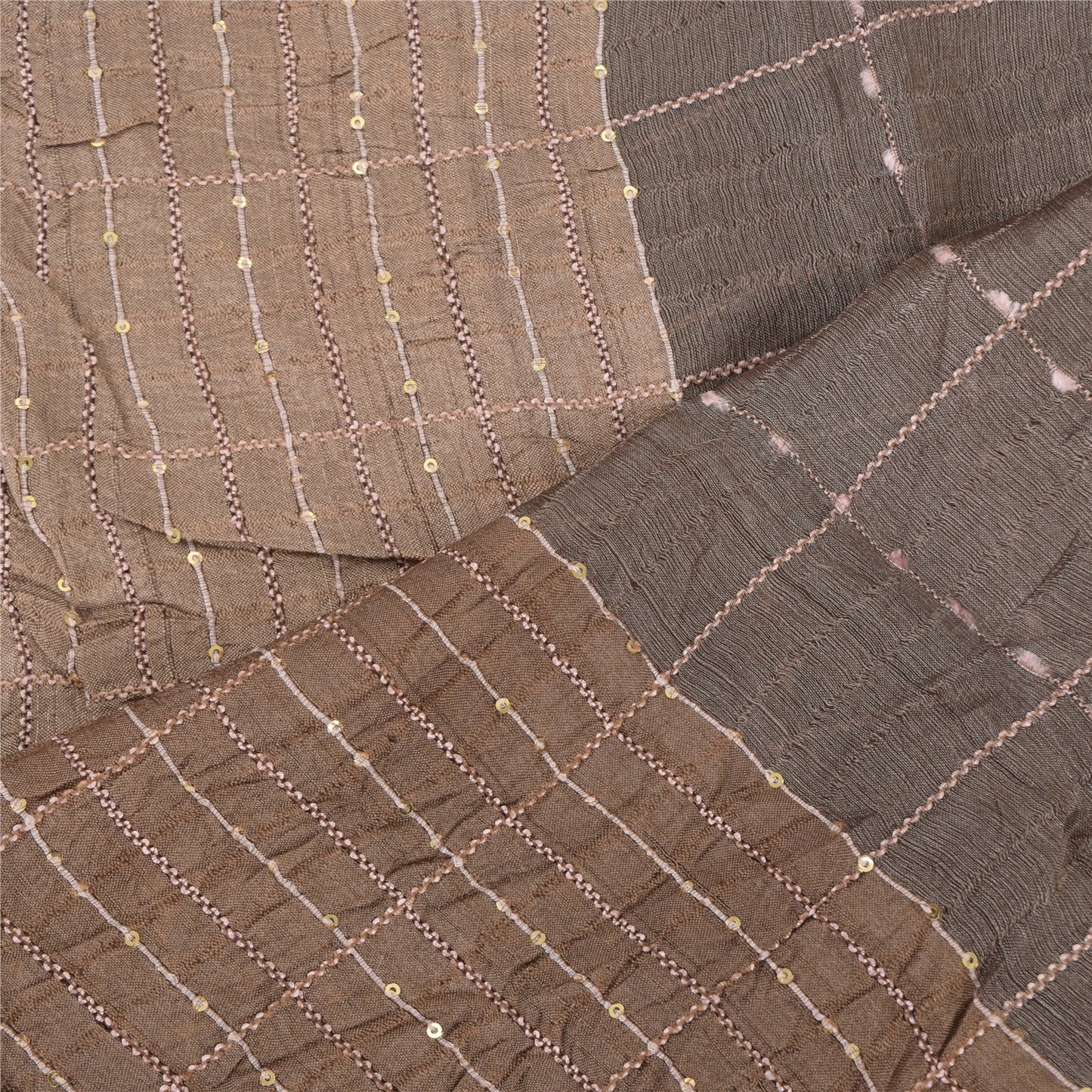 Sanskriti Vintage Long Dupatta/Stole Indian Pure Silk Brown Woven Scarf Veil