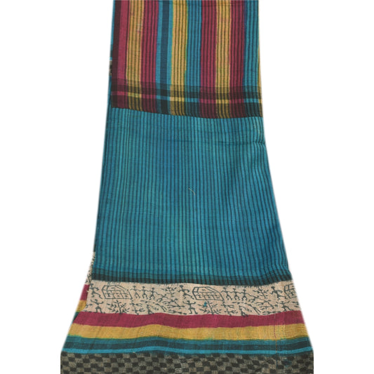 Sanskriti Vintage Blå Dupatta Lange Stole Ren Jute Trykte Premium Wrap Halstørklæder