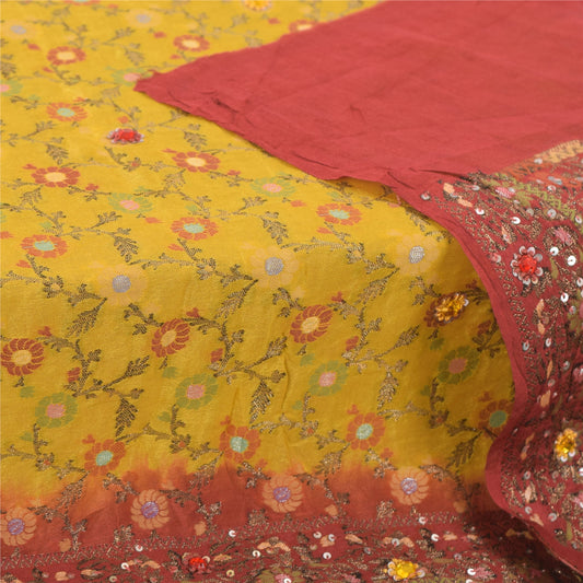 Sanskriti Vintage Rød/Gul Dupatta Lang Stola Ren Silke Håndperlet Slør