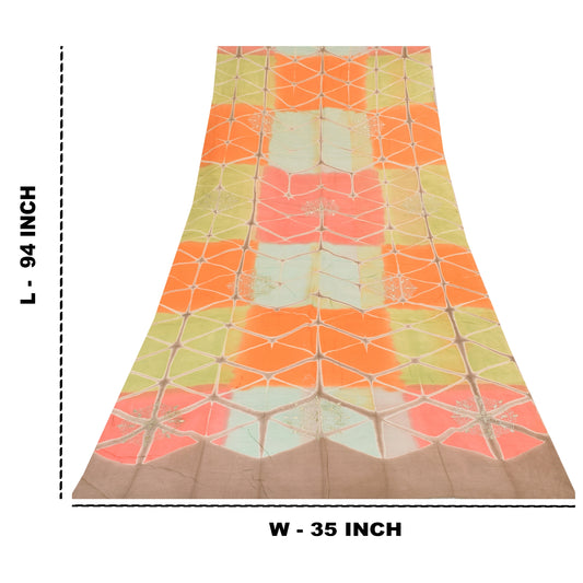Sanskriti Vintage Dupatta Long Scarf Pure Cotton Multicolor Hand Beaded Gota Patti Scarves For Crafting, Upcycling, or Even Wearing
