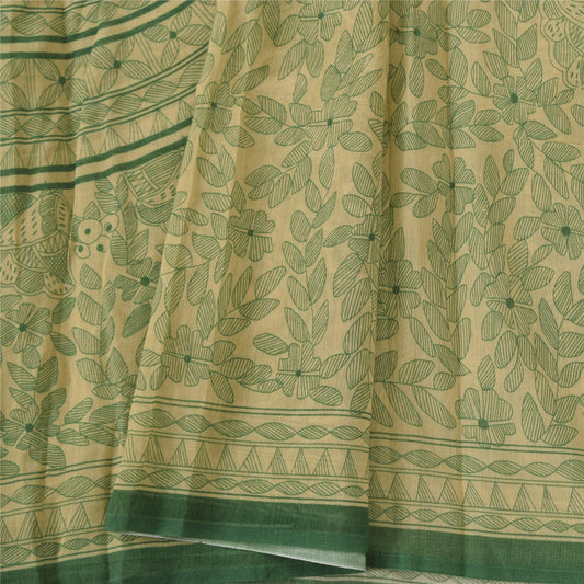 Sanskriti Vintage Long Dupatta/Stole Pure Green/Cream Kalamkari Printed Veil