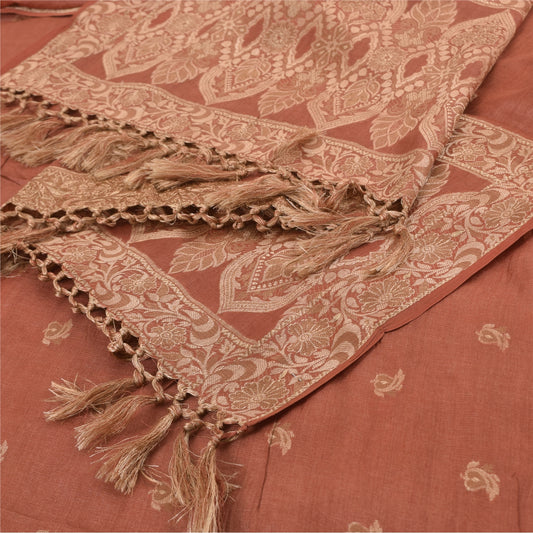Sanskriti Vintage Dark Peach Dupatta Long Stole Pure Silk Woven Premium Scarves