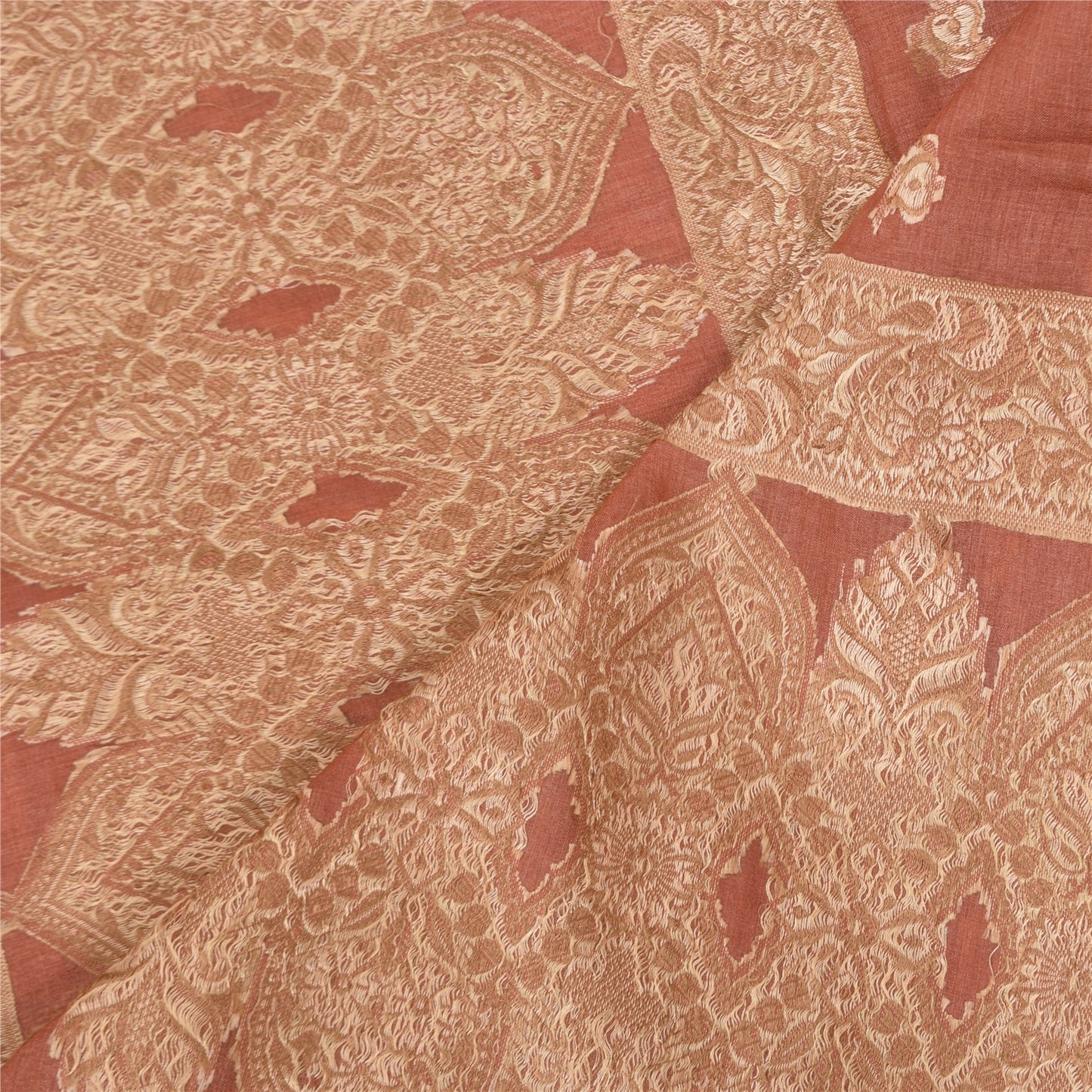 Sanskriti Vintage Mørk Fersken Dupatta Lang Stola Ren Silke Vævet Premium Tørklæder