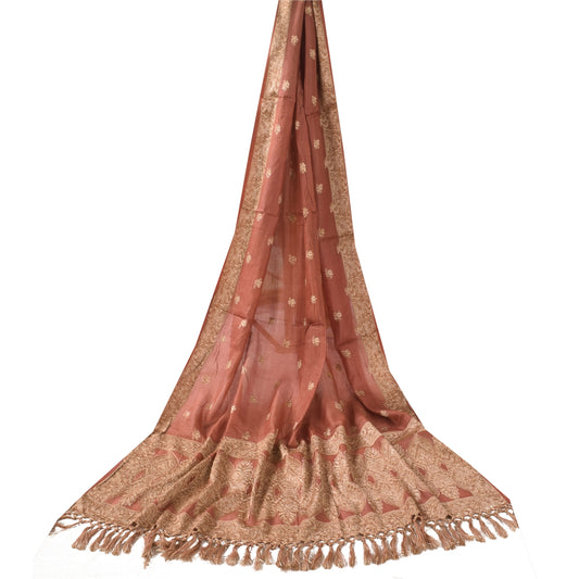 Sanskriti Vintage Dark Peach Dupatta Long Stole Pure Silk Woven Premium Scarves