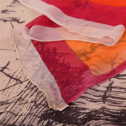 Sanskriti Vintage Ivory/Pink Dupatta Long Stole Pure Georgette Printed Wrap Veil