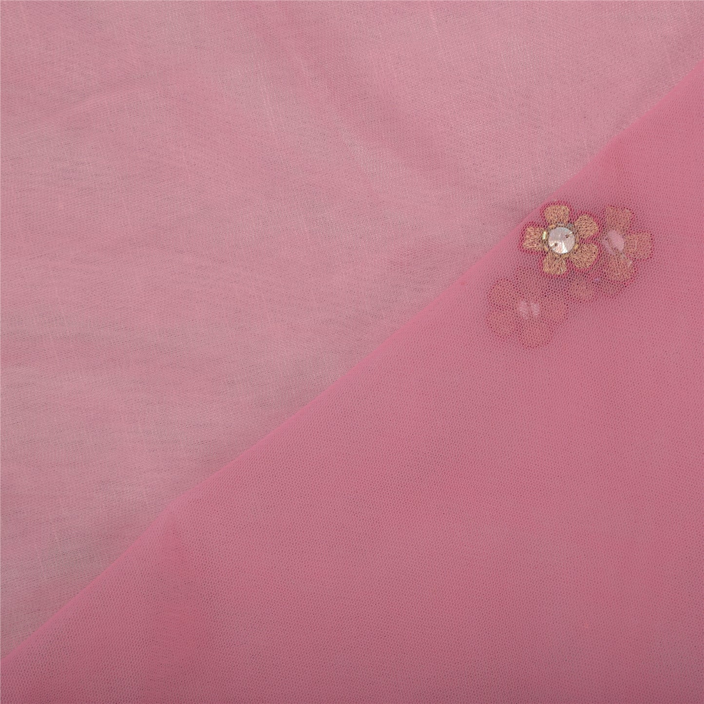 Sanskriti Vintage Long Dupatta/Stole Indian Pink Net Mesh Hand Beaded Scarf Veil