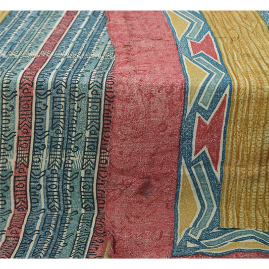 Sanskriti Vintage Long Dupatta/Stole Multicolor Pure Crepe Silk Print Scarf Veil