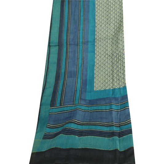 Sanskriti Vintage Blå Dupatta Lange Stole Ren Silke Trykte Premium Wrap Halstørklæder