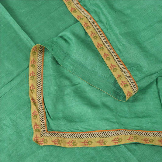 Sanskriti Vintage Long Dupatta/Stole Pure Silk Green Solid Wrap Scarf Scarves