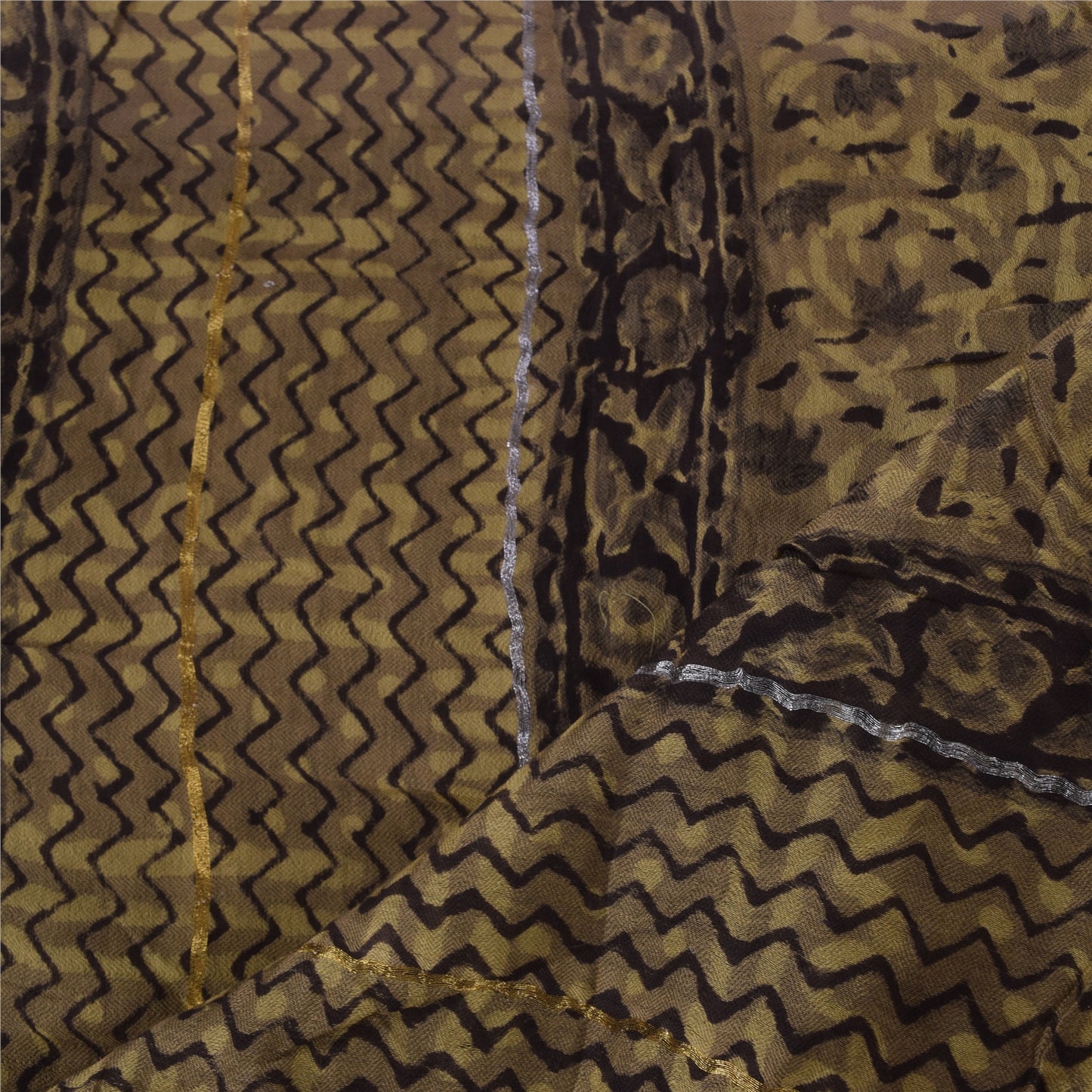 Sanskriti Vintage Lang Dupatta/Stole Grøn Håndbloktrykt Bomuldssilke Slør