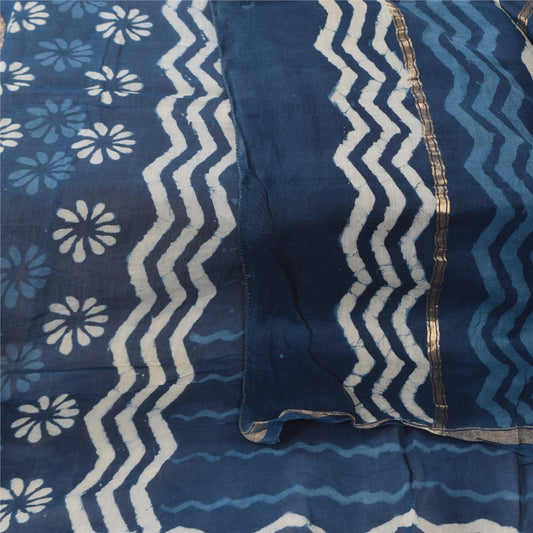 Sanskriti Vintage Long Dupatta/Stole Pure Cotton Bagru Blue Hand Block Wrap Veil
