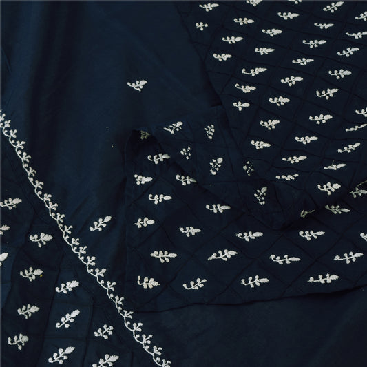 Sanskriti Vintage Long Dupatta/Stole Blend Cotton Blue Handmade Chikankari Scarf