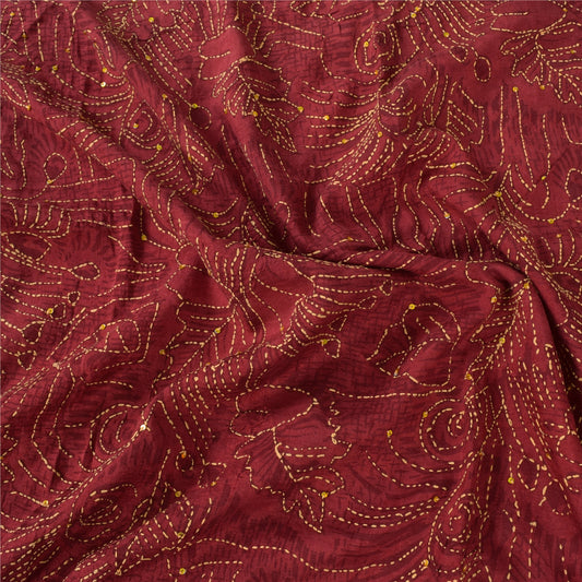 Sanskriti Vintage Lang Dupatta/Stola Ren Silke Rød Håndperlet Kantha Tørklæde Slør